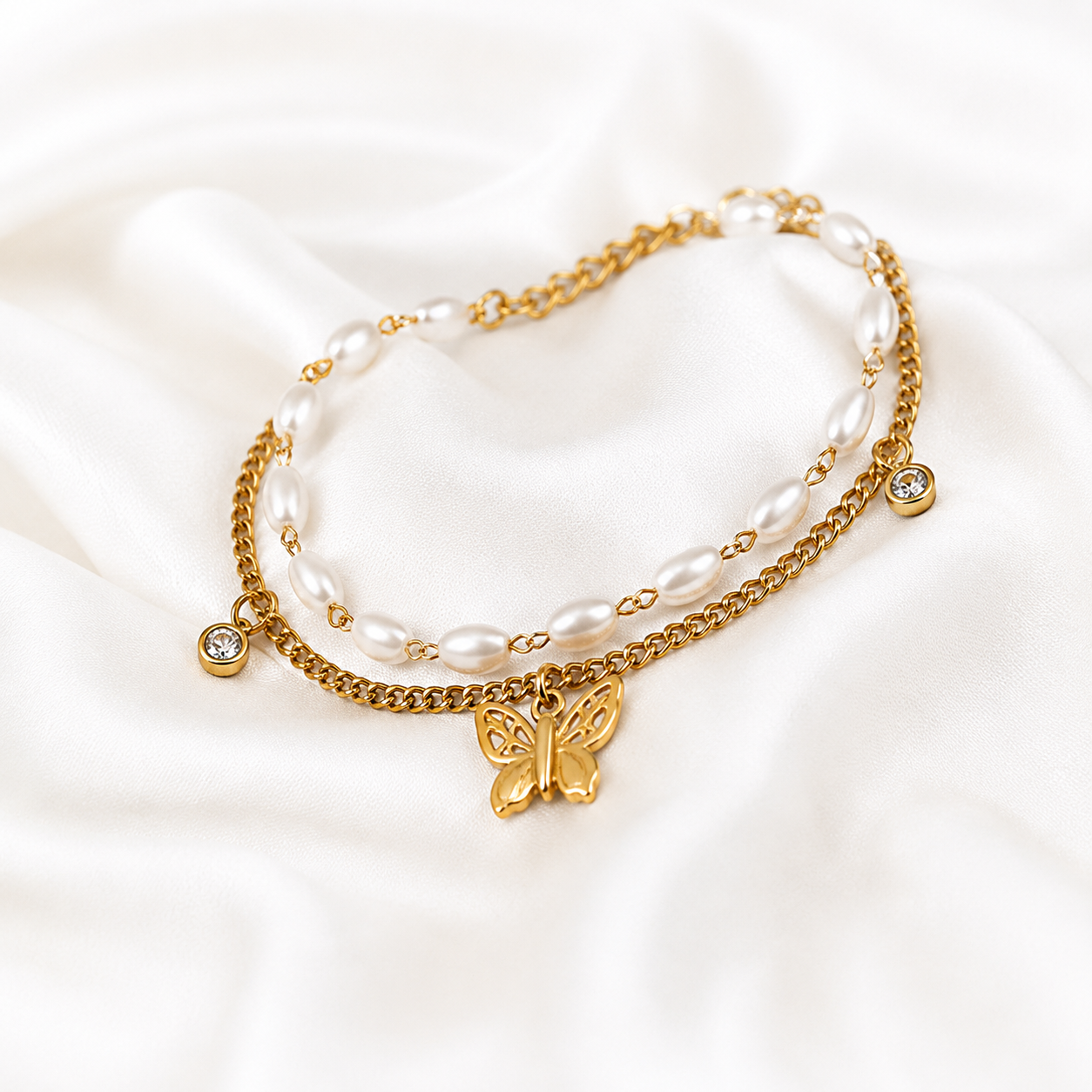 ELYSIAN PEARL BUTTERFLY CHAIN BRACELETS