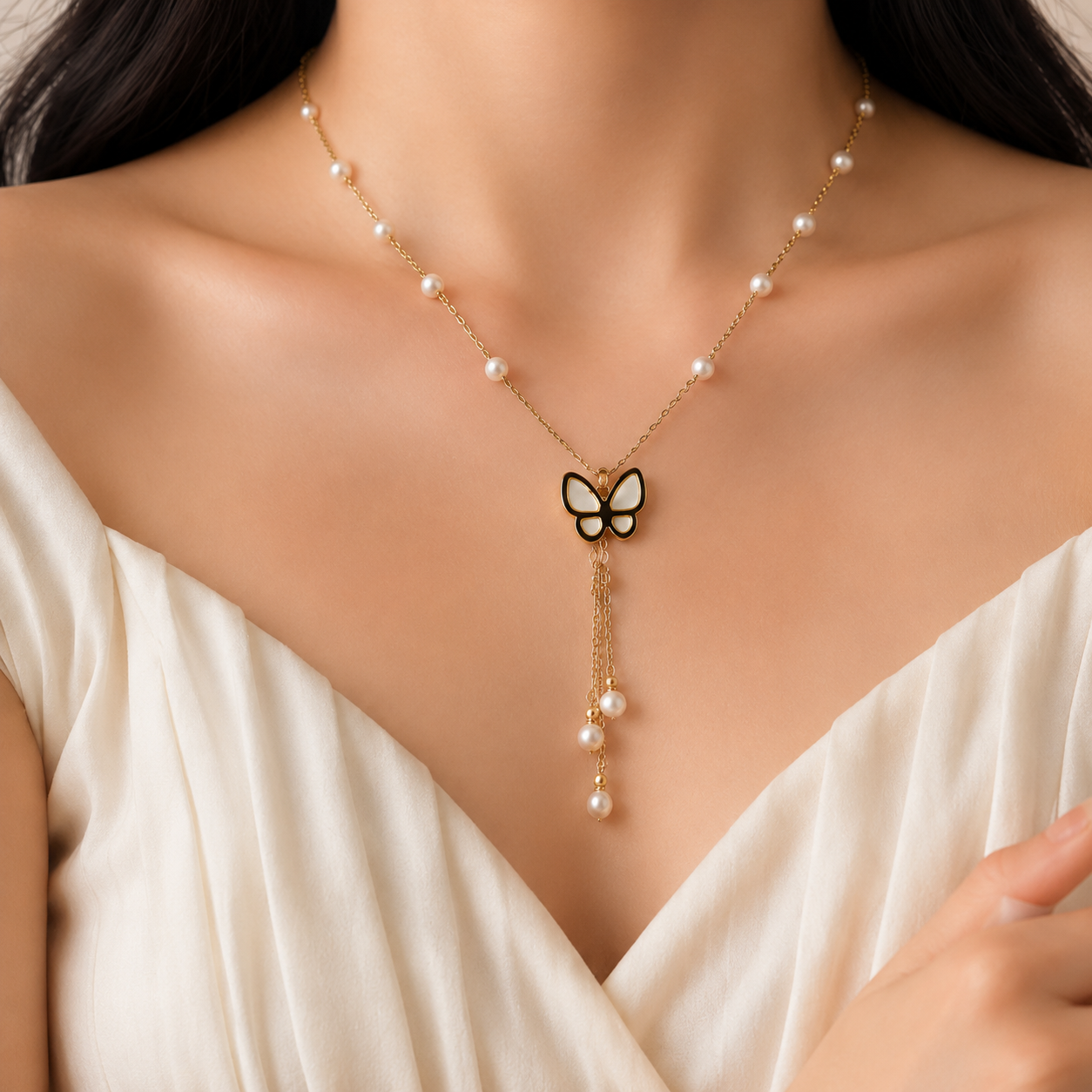 BUTTERFLY PEARLS NECKLACE