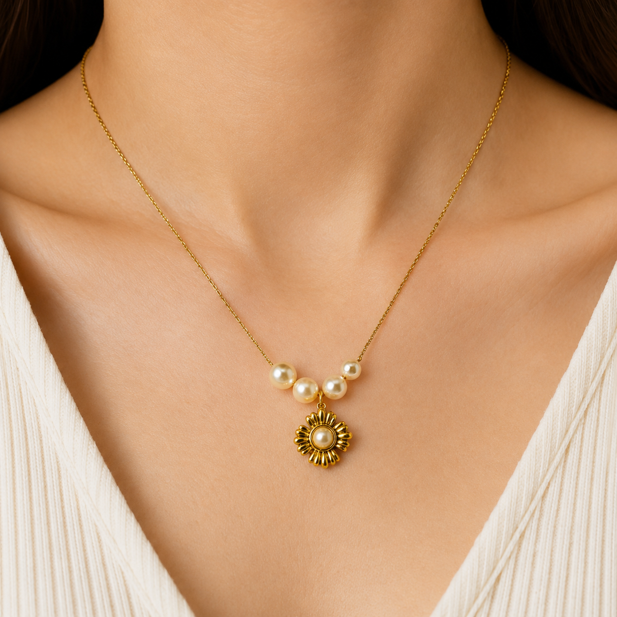 GOLD PEARLS CURVE NECKLACE