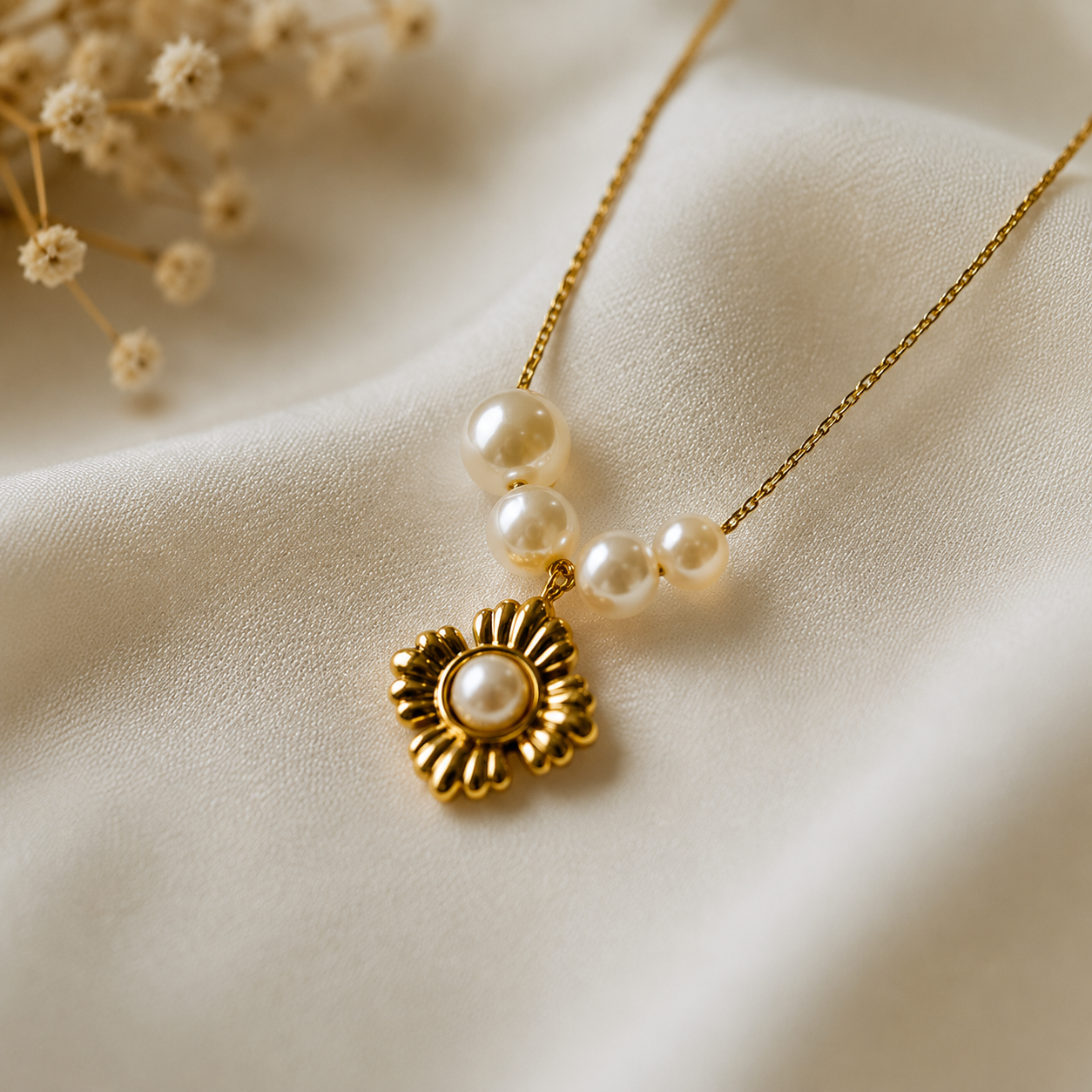 GOLD PEARLS CURVE NECKLACE
