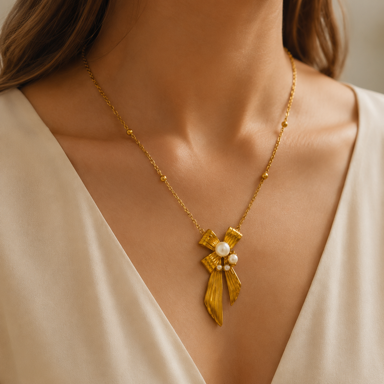 PEARL ELAN BOW NECKLACE