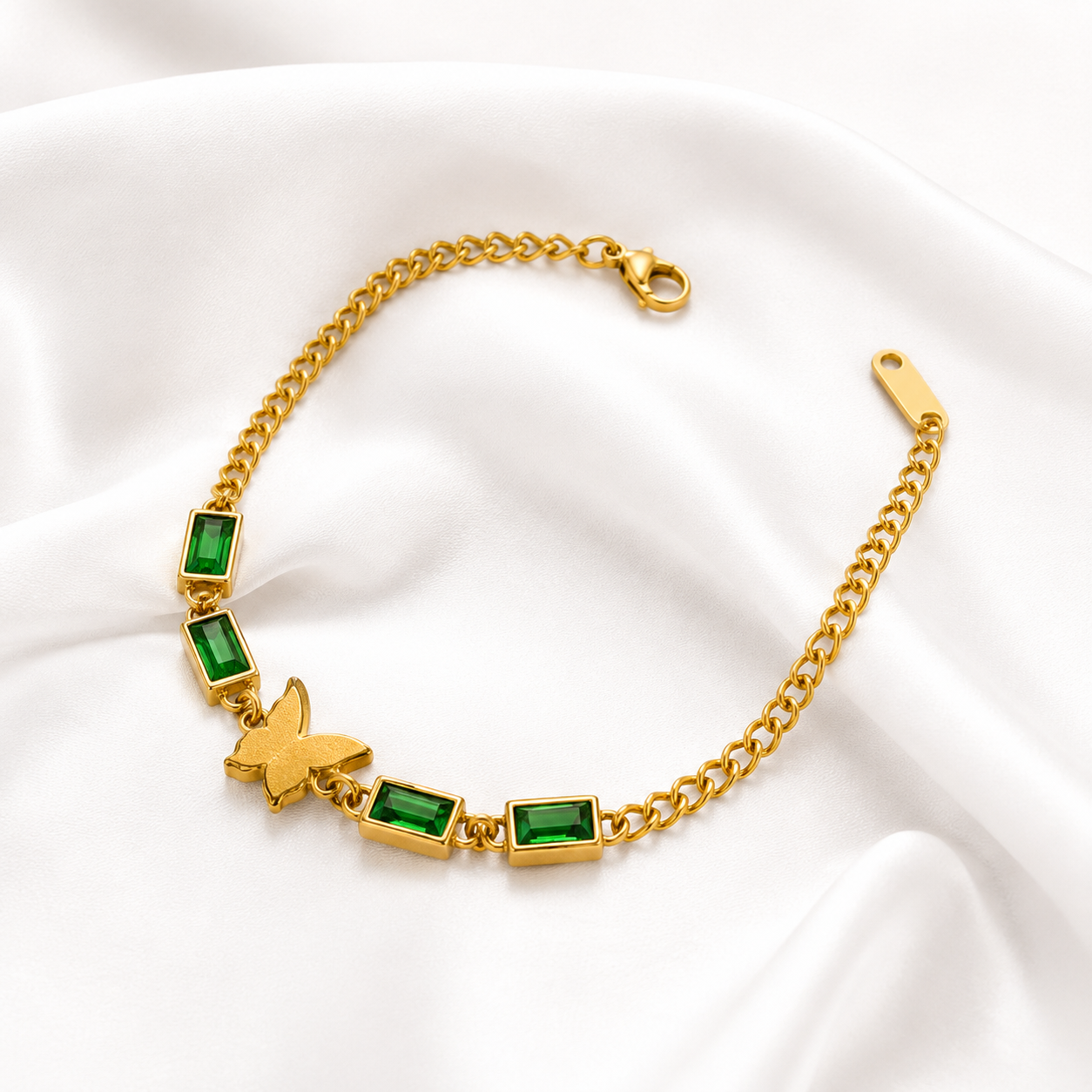 GREEN BUTTERFLY CHAIN BRACELET