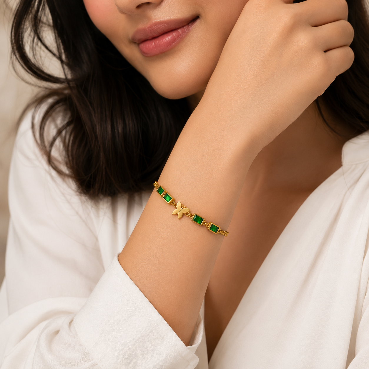 GREEN BUTTERFLY CHAIN BRACELET
