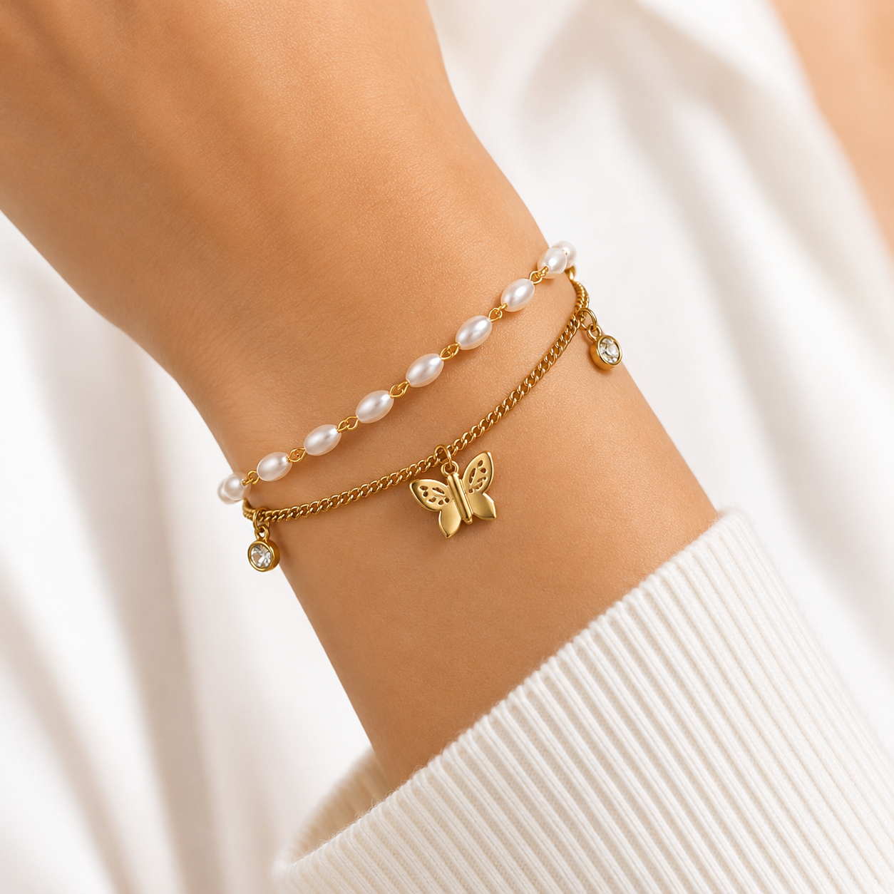 ELYSIAN PEARL BUTTERFLY CHAIN BRACELETS