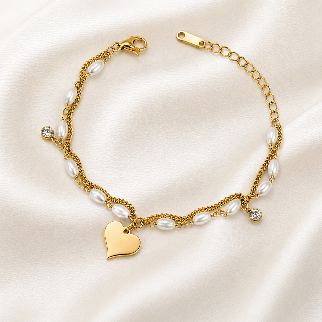 HEART PEARL  CHAIN BRACELET