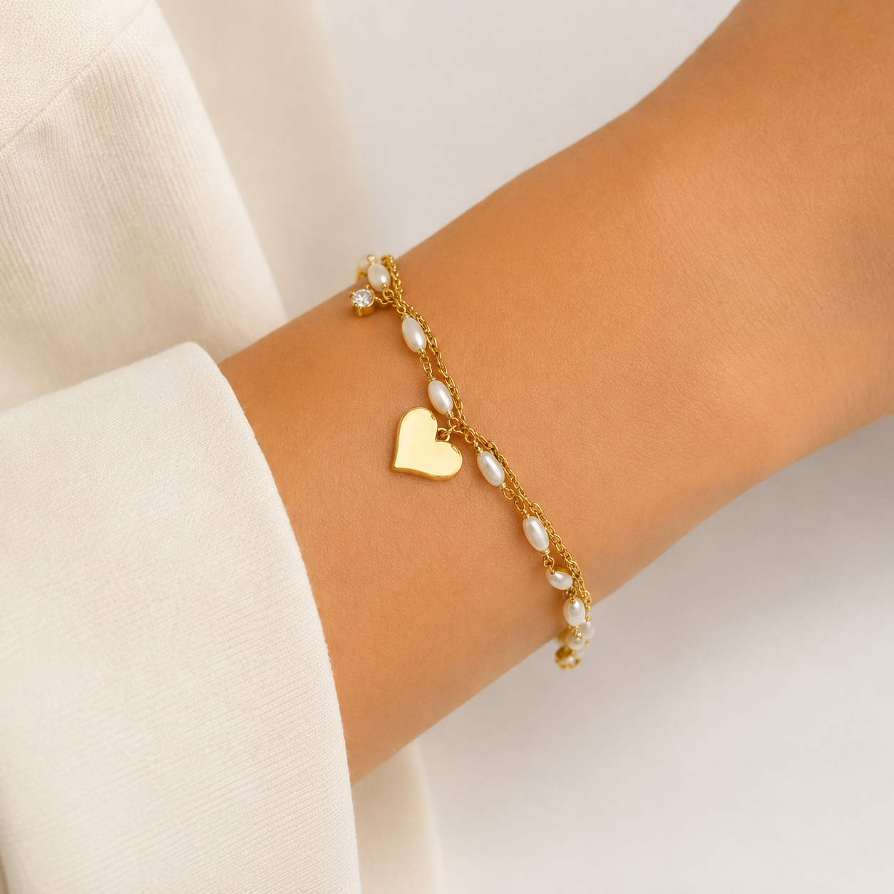 HEART PEARL  CHAIN BRACELET