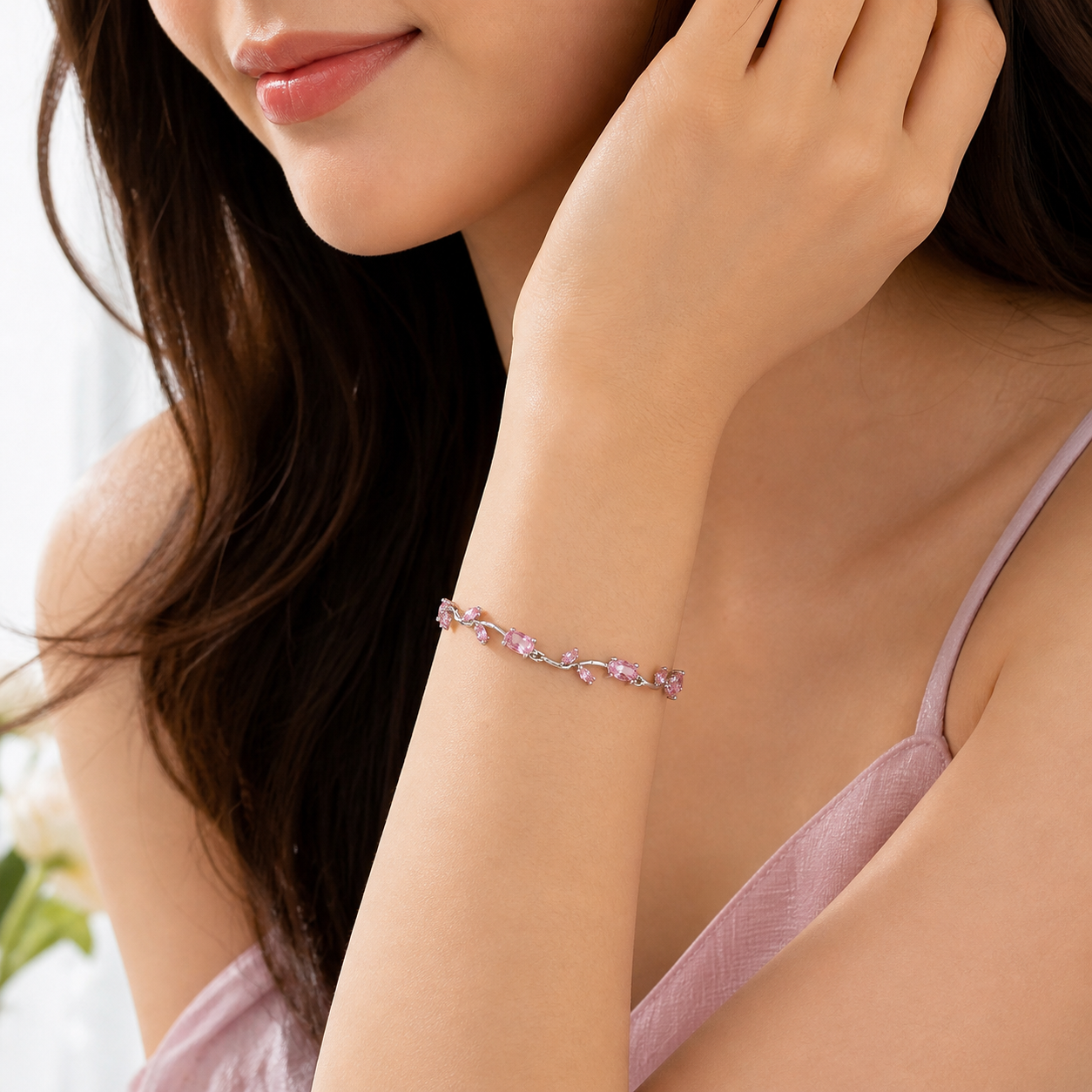 PINK TULIP CHAIN BRACELET