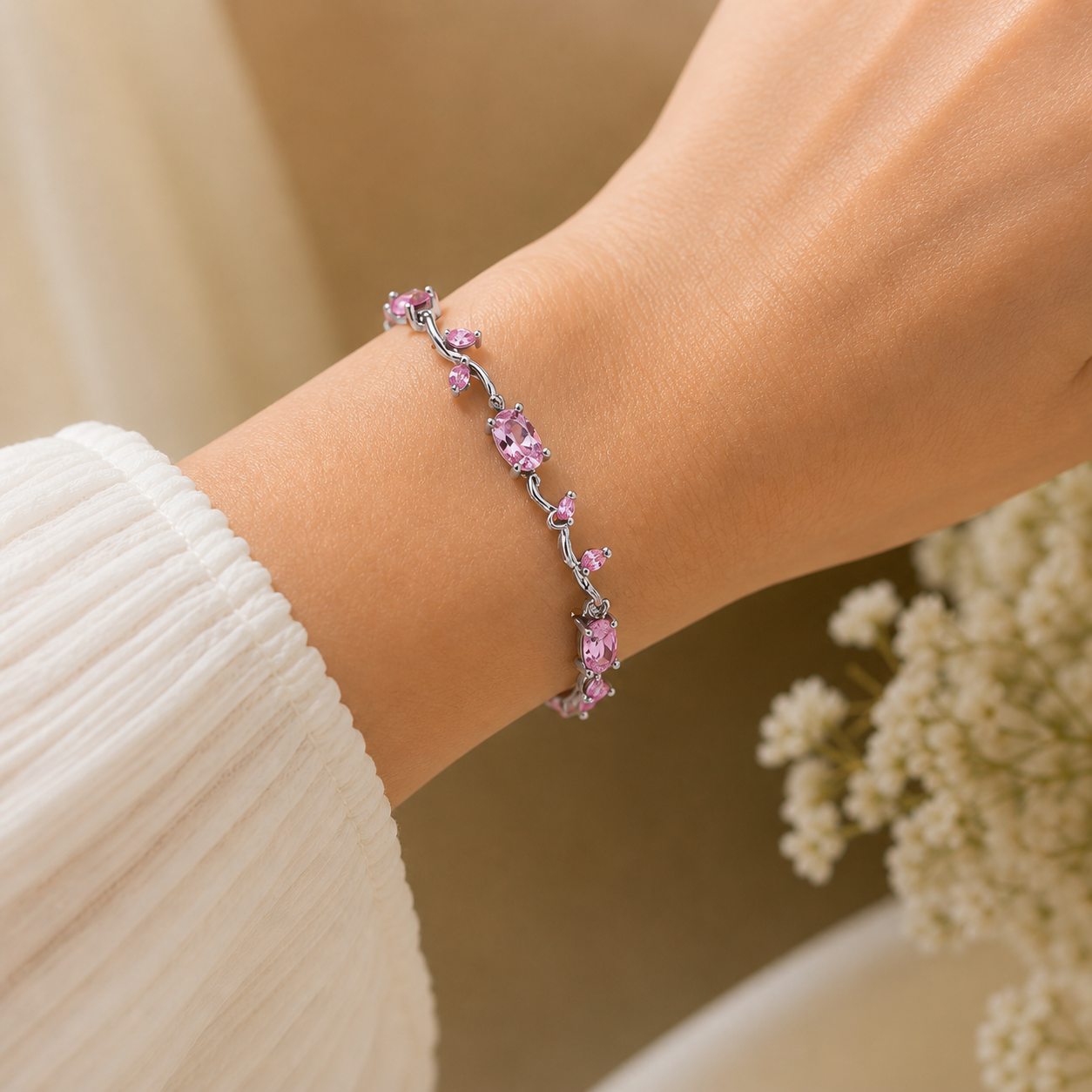 PINK TULIP CHAIN BRACELET
