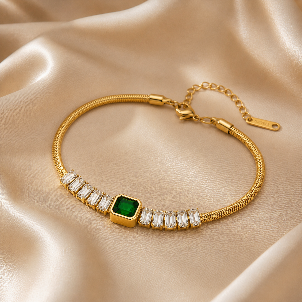 GREEN STONE CHAIN BRACELET